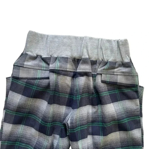 Trousers Reiko Plaid Blue Gray Green Pull On Elastic String Slim SZ S # 1775 - Picture 7 of 10